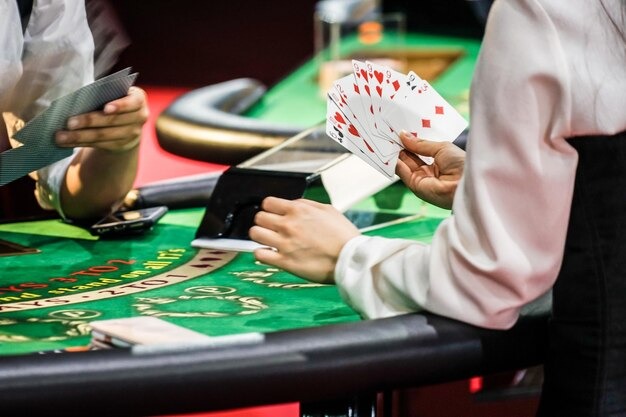 Live dealer blackjack table with multiple camera angles